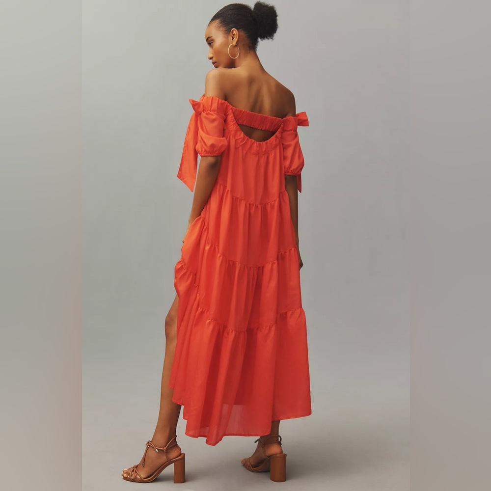 Off-The-Shoulder Tiered High-Low Midi Dress - Picture 5 of 13